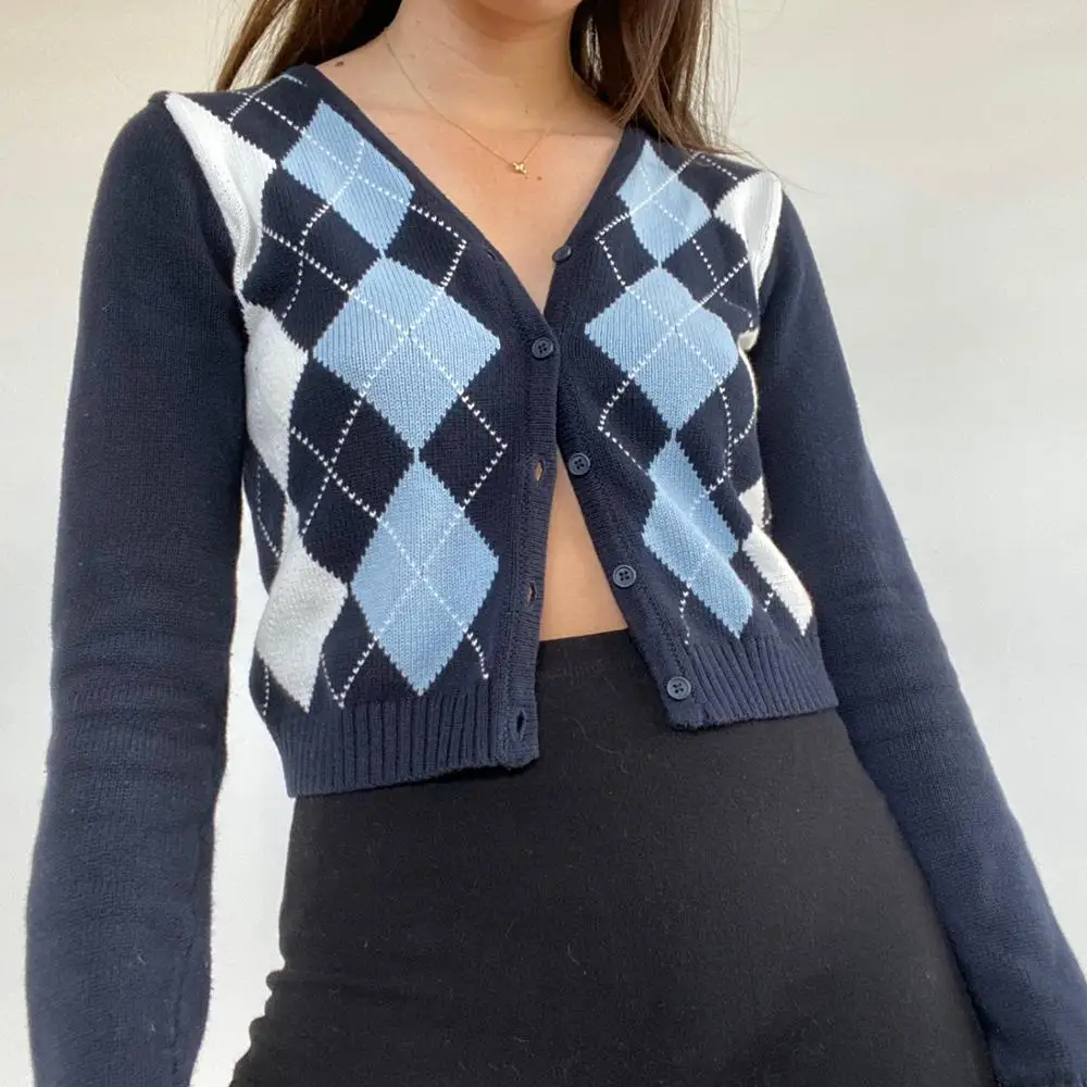 Y2K Argyle Cardigan Womens Soft Knit V-neck Button Up Sweater Preppy Aesthetic e-girl Outfit /
Y2K Argyle Cardigan Womens Soft Knit V-neck Button Up Sweater Preppy Aesthetic e-girl Outfit /