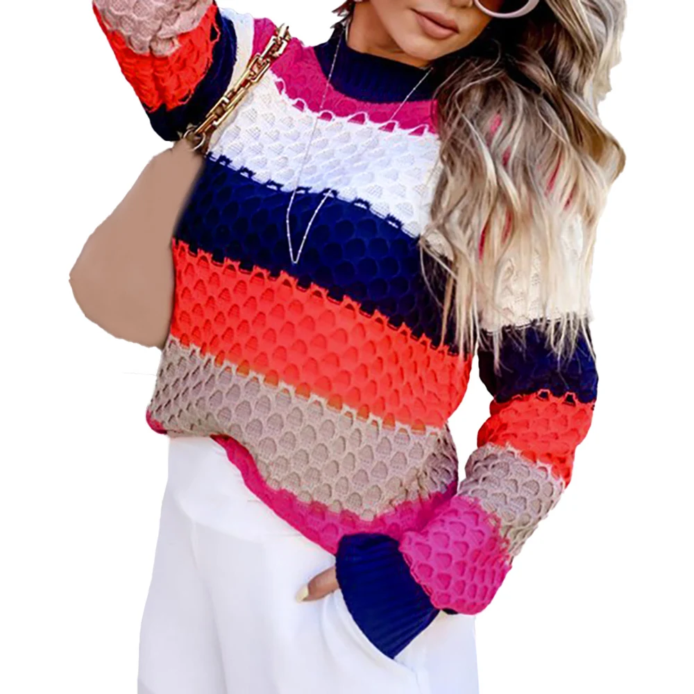 Women Casual Classic Long Sleeve Knitted Pullover Round Neck Striped Colorblock Spring Autumn Knitwear Female Warm Autumn Tops
Women Casual Classic Long Sleeve Knitted Pullover Round Neck Striped Colorblock Spring Autumn Knitwear Female Warm Autumn Tops