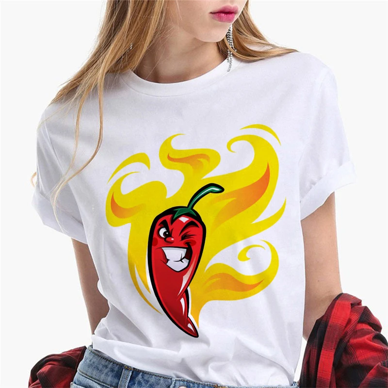 Summer Ladies T-Shirt Hot pepper Creative Cartoon fire Graphic Printed women 2021 New Hipster short sleeve Harajuku tee shirt
Summer Ladies T-Shirt Hot pepper Creative Cartoon fire Graphic Printed women 2021 New Hipster short sleeve Harajuku tee shirt