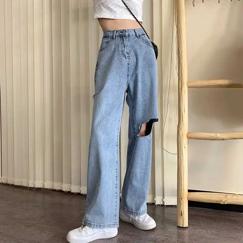 Chic Hong Kong Style High Waist Ripped Straight Jeans Women's Summer Chic Elegant Loose Small Drape Wide Leg Mop Pants
Chic Hong Kong Style High Waist Ripped Straight Jeans Women's Summer Chic Elegant Loose Small Drape Wide Leg Mop Pants