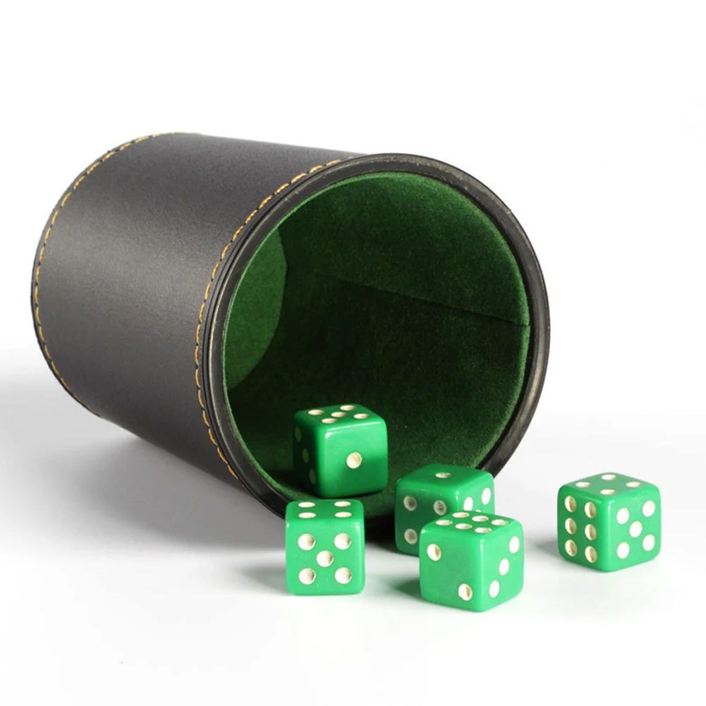 Dice Cup Set With 5 6-sided Dices High Quality PU Leather Stable Sturdy Comfortable Hand Feeling Dice Cup Set For Table Game
Dice Cup Set With 5 6-sided Dices High Quality PU Leather Stable Sturdy Comfortable Hand Feeling Dice Cup Set For Table Game