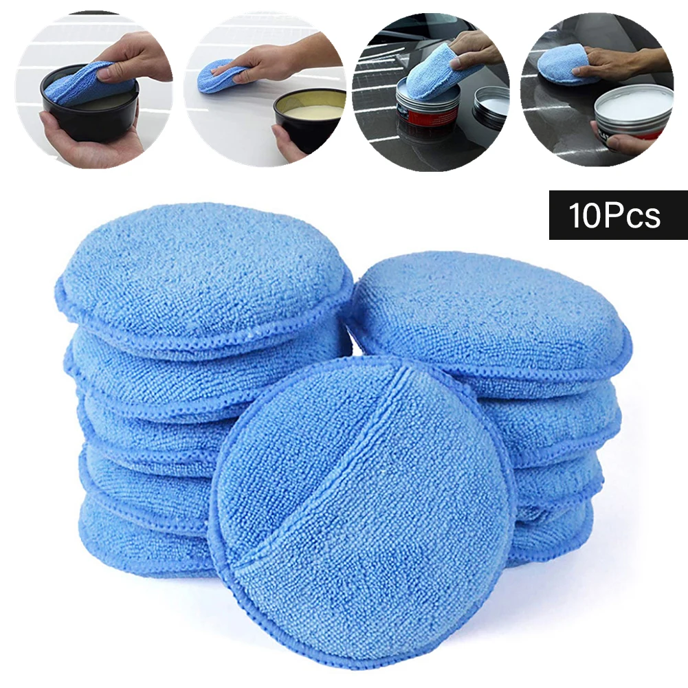 

10pcs 5" Microfiber Wax Applicator Pad Diameter Ultra soft Microfiber with Finger Pocket Polish Car Wax Apply Remover Buff Pads