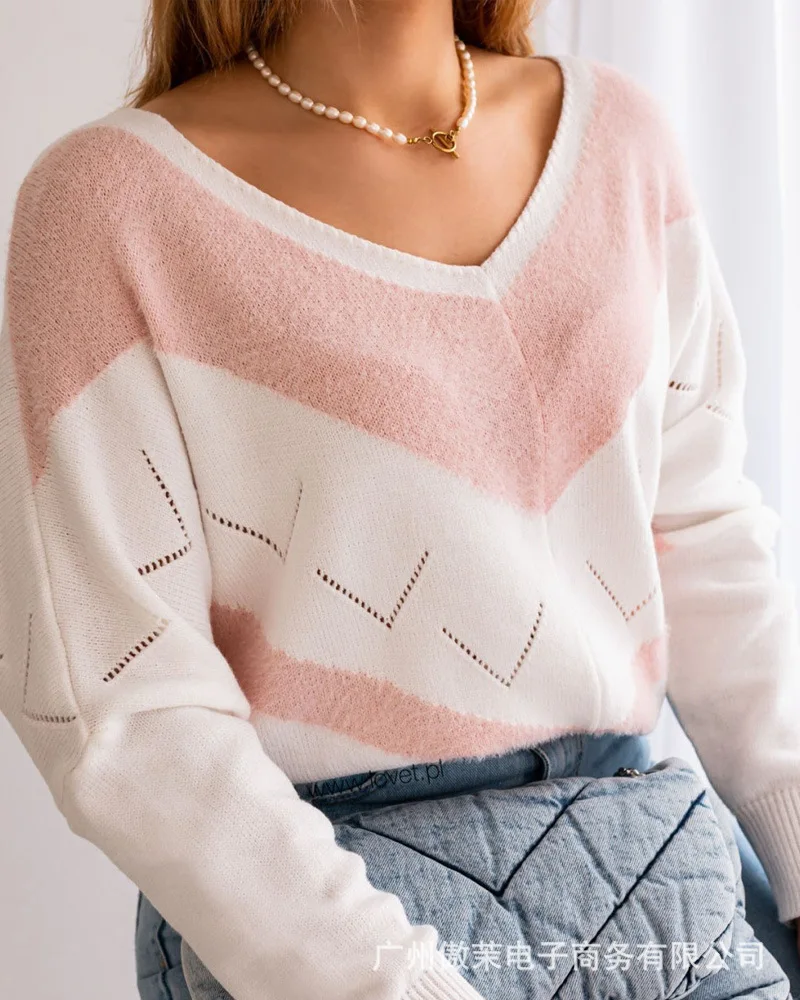 Women's Contrast Sweater Autumn Casual V Neck Pullover 2021 New Long Sleeve Tops Fashion Jumper
Women's Contrast Sweater Autumn Casual V Neck Pullover 2021 New Long Sleeve Tops Fashion Jumper