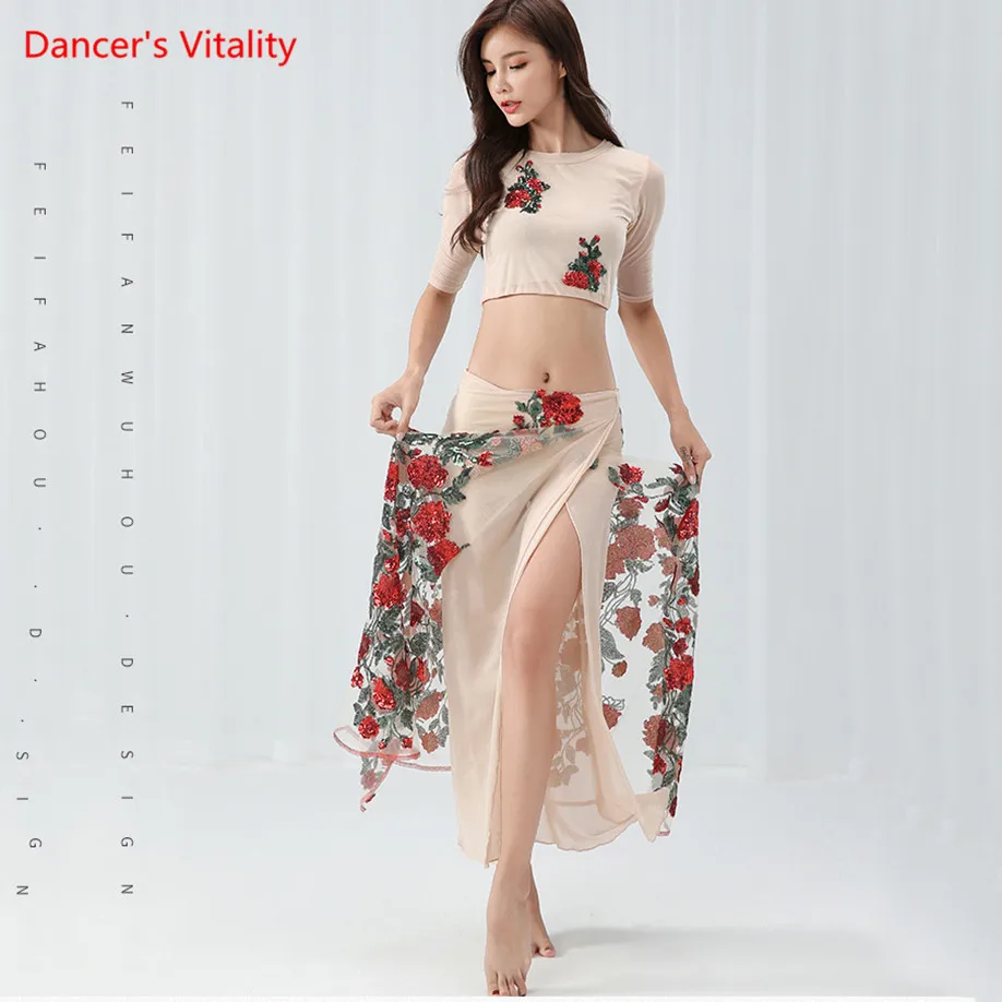 Фото Новый сетчатый женский комплект одежды для танца живота из 2 предметов топ с
