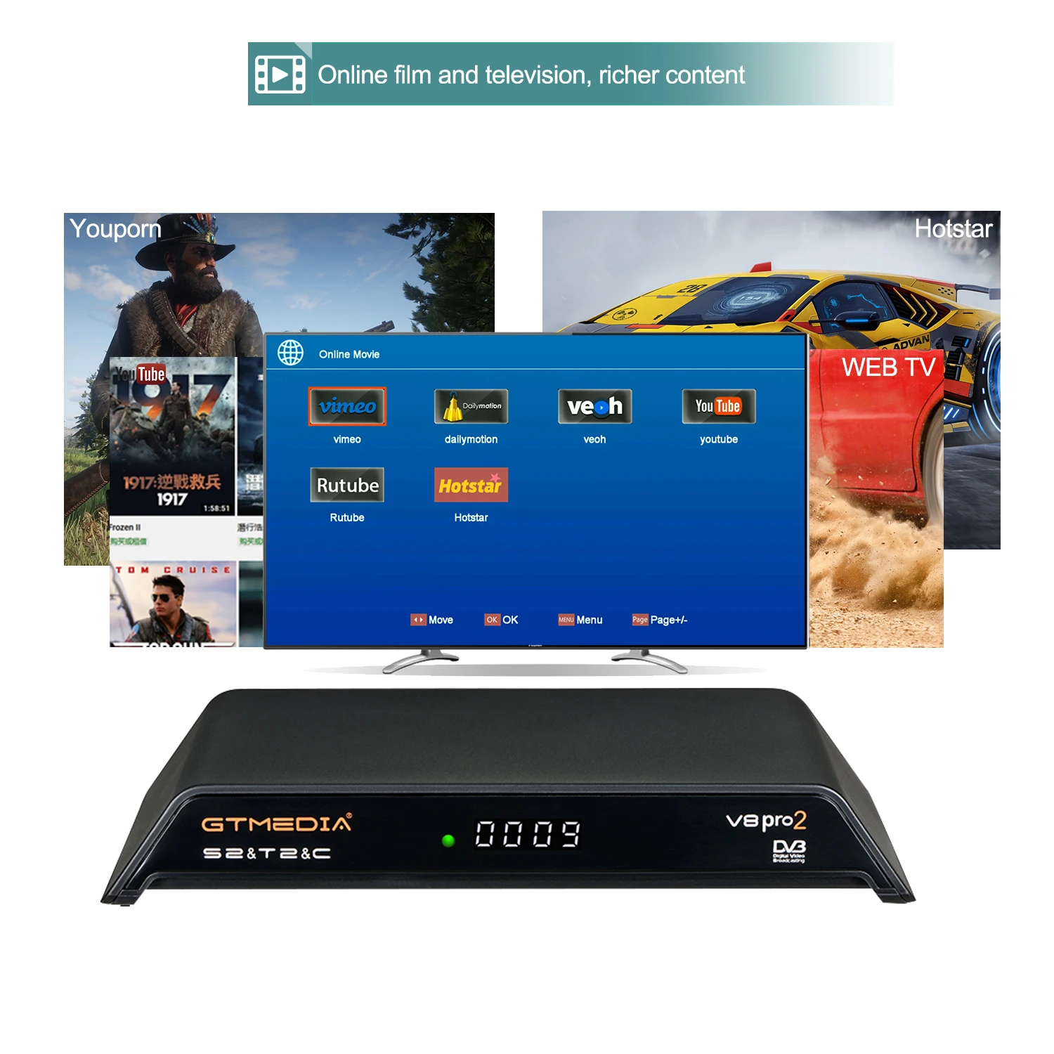 Spain GTmedia V8 Pro2 Receptor DVB-S2/T2/C Built-in WiFi H.265 Support ccam PowerVu DRE &Biss key Satellite TV Receiver 1080P
Spain GTmedia V8 Pro2 Receptor DVB-S2/T2/C Built-in WiFi H.265 Support ccam PowerVu DRE &Biss key Satellite TV Receiver 1080P