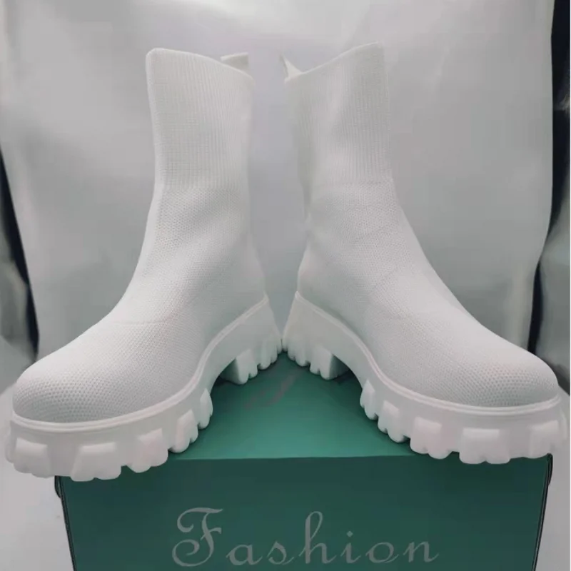 Autumn and Winter Hot Red Thick-soled Socks Boots Stretch Cloth Shoes Women's Calf Thick Heel Chelsea Short Boots Booties Heels
Autumn and Winter Hot Red Thick-soled Socks Boots Stretch Cloth Shoes Women's Calf Thick Heel Chelsea Short Boots Booties Heels