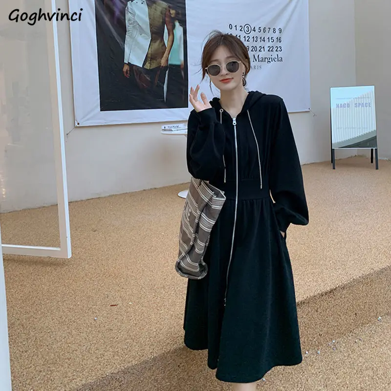 Long Sleeve Dress Women Hooded Fashion Design Midi High Waist Zipper Solid Korean Tunic Ins Female Elegant Chic Trendy All-match
Long Sleeve Dress Women Hooded Fashion Design Midi High Waist Zipper Solid Korean Tunic Ins Female Elegant Chic Trendy All-match