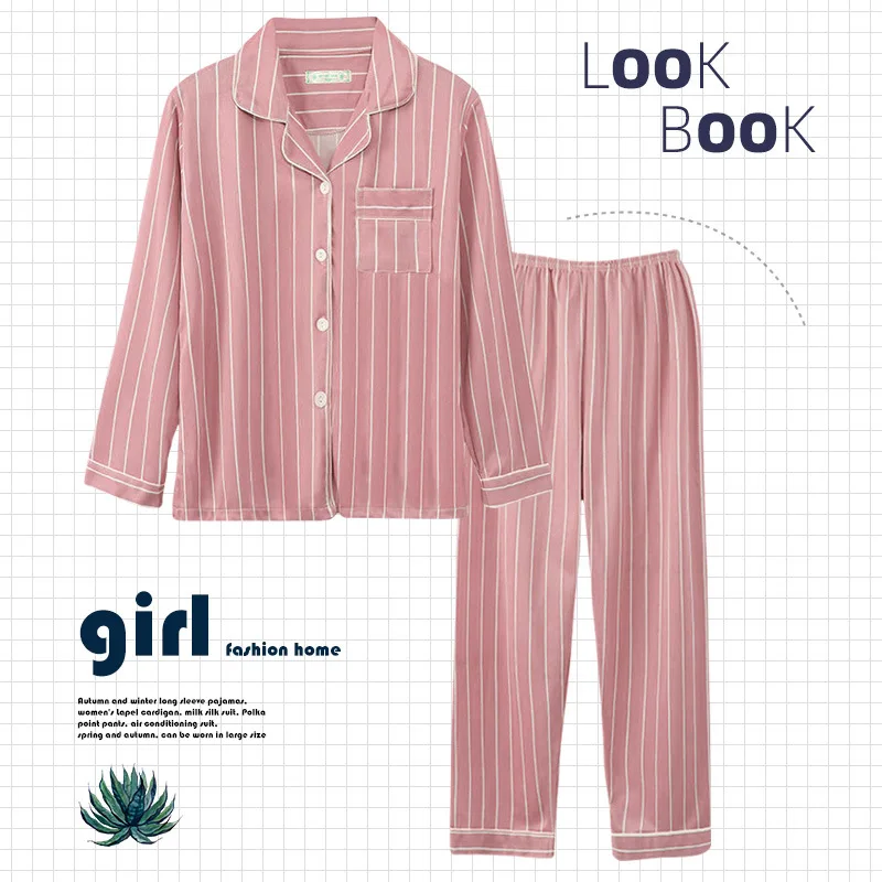 Autumn Long-sleeved Trousers Pajamas Women's Lapel Cardigan Stripes Can Be Worn Outside Plus Size Ladies Cotton Home Wear
Autumn Long-sleeved Trousers Pajamas Women's Lapel Cardigan Stripes Can Be Worn Outside Plus Size Ladies Cotton Home Wear