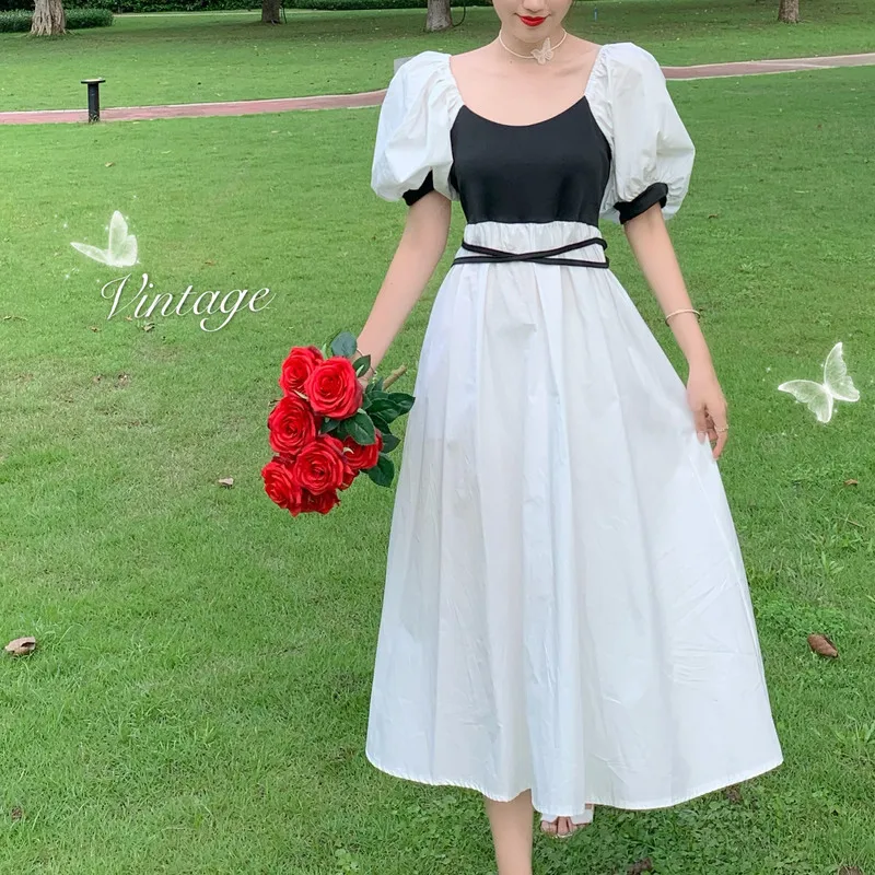 Vintage Women's Clothing White Long Dresses Puff Sleeve Summer Sweet Style Puff Sleeve Dress Backless Chic New Fashion Brand
Vintage Women's Clothing White Long Dresses Puff Sleeve Summer Sweet Style Puff Sleeve Dress Backless Chic New Fashion Brand