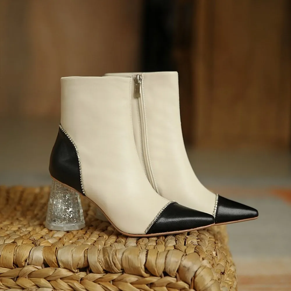 Hot Sale Womens Pointy Toe Genuine Leather Ankle Boots Strange High Sliver Sequins Clear Crystal Heel Shoes 3Colors Spring&Winte
Hot Sale Womens Pointy Toe Genuine Leather Ankle Boots Strange High Sliver Sequins Clear Crystal Heel Shoes 3Colors Spring&Winte