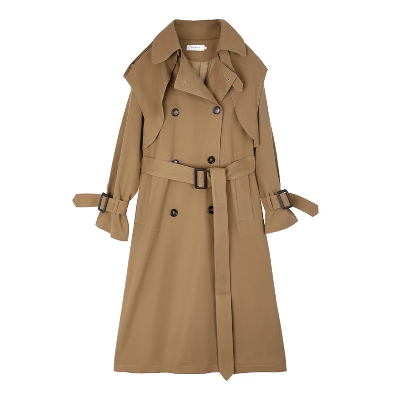 Loose Khaki Women's Windbreaker Lapel Lapel Double-breasted Lace-up Slimming Over The Knee Long Cloak Windbreaker Jacket W24
Loose Khaki Women's Windbreaker Lapel Lapel Double-breasted Lace-up Slimming Over The Knee Long Cloak Windbreaker Jacket W24