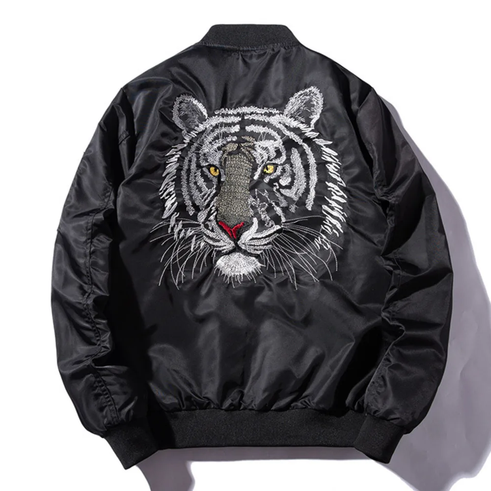 

Men Bomber Jacket Feather Embroidered Tiger Flight Jackets Casual Pilot Air Force Military Motorcycle Jacket Streetwear Coat Men