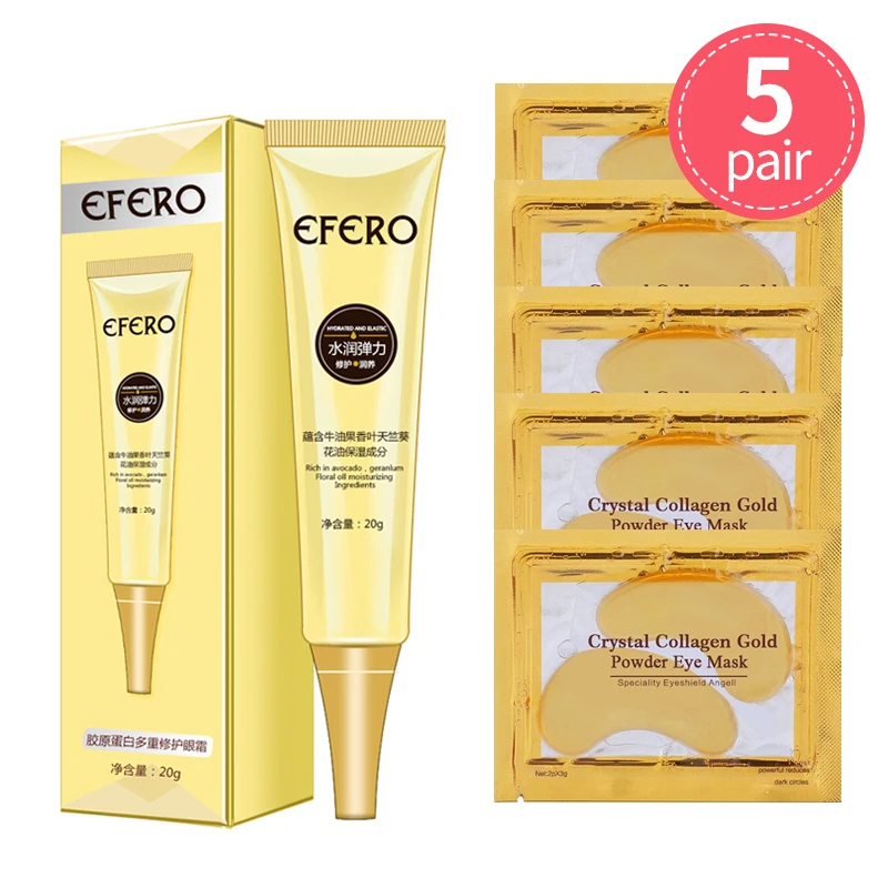 EFERO Eye Cream Collagen Serum Lifting Firming Anti Age Anti Wrinkle Golden Powder Crystal Collagen Eye Mask Pads Skin Care Set
EFERO Eye Cream Collagen Serum Lifting Firming Anti Age Anti Wrinkle Golden Powder Crystal Collagen Eye Mask Pads Skin Care Set