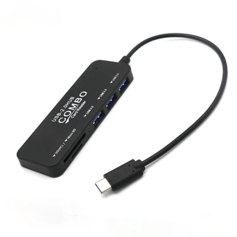 

USB Combo USB 2.0 Hub High Speed Portable 3 Ports USB Divider Card Reader Type C All In One for SD TF for Laptop PC Computer USB