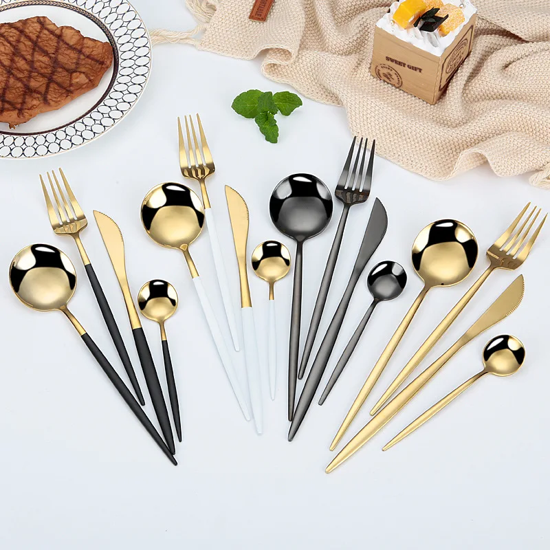 24Pcs 18/10 Stainless Steel Dinnerware Set Black Gold Cutlery Spoon Fork Knife Western Cutleri Silverware tableware Set Supplies
24Pcs 18/10 Stainless Steel Dinnerware Set Black Gold Cutlery Spoon Fork Knife Western Cutleri Silverware tableware Set Supplies