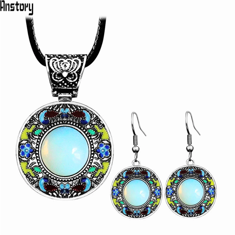 Vintage Round Moon Stone Jewelry Sets Necklace Earrings Oil Painting Flower Plant Bohemia Natural Stone Quartz Fashion Jewelry
Vintage Round Moon Stone Jewelry Sets Necklace Earrings Oil Painting Flower Plant Bohemia Natural Stone Quartz Fashion Jewelry