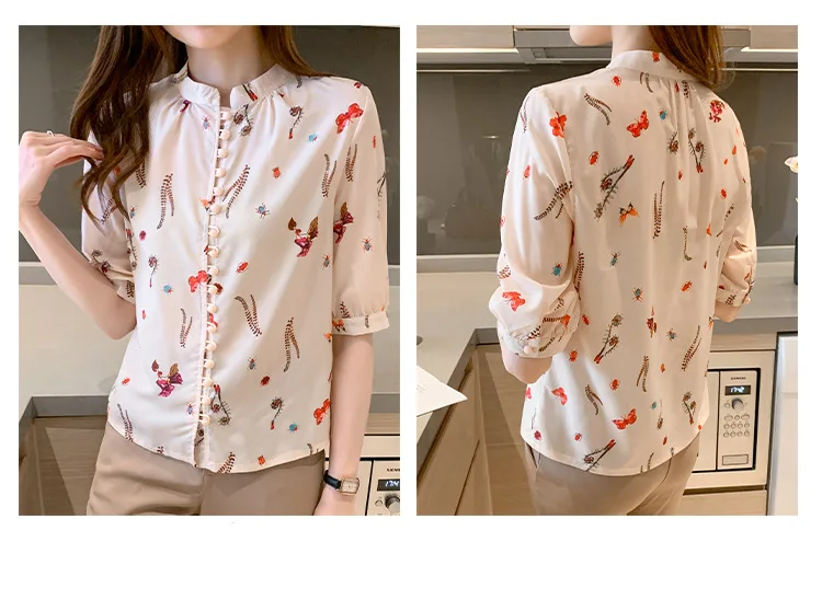 Houthion Silk Satin Slim Women's Blouses New Casual Blouse Fashion Short Sleeve Top Flowers Buttons O-neck Shirt Summer
Houthion Silk Satin Slim Women's Blouses New Casual Blouse Fashion Short Sleeve Top Flowers Buttons O-neck Shirt Summer