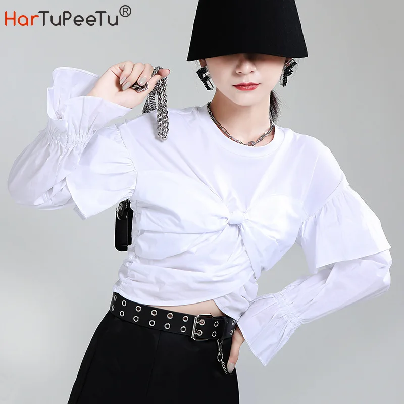 Oversize White Korean Blouse Women 2020 Autumn Stylish Crop Tops Tunic Fit Shirt Flare Long Sleeve Bow and Ruffles Decorate
Oversize White Korean Blouse Women 2020 Autumn Stylish Crop Tops Tunic Fit Shirt Flare Long Sleeve Bow and Ruffles Decorate