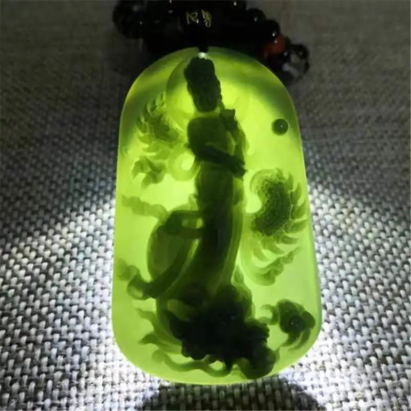 

Natural green jade pendant hand-carved guanyin lotus jade pendants brand men women necklaces jadeite jade jewelry necklace