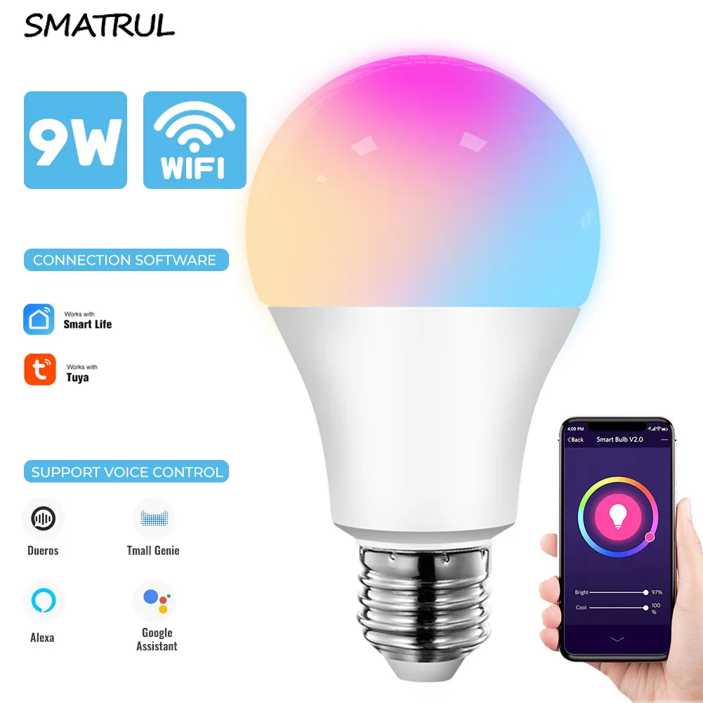 SMATRUL Tuya WiFi Smart Light Bulb E27 LED RGB Lamp 9W 13W 110V 220V Dimmable Timing Function Magic Bulb For Alexa Google Home
SMATRUL Tuya WiFi Smart Light Bulb E27 LED RGB Lamp 9W 13W 110V 220V Dimmable Timing Function Magic Bulb For Alexa Google Home