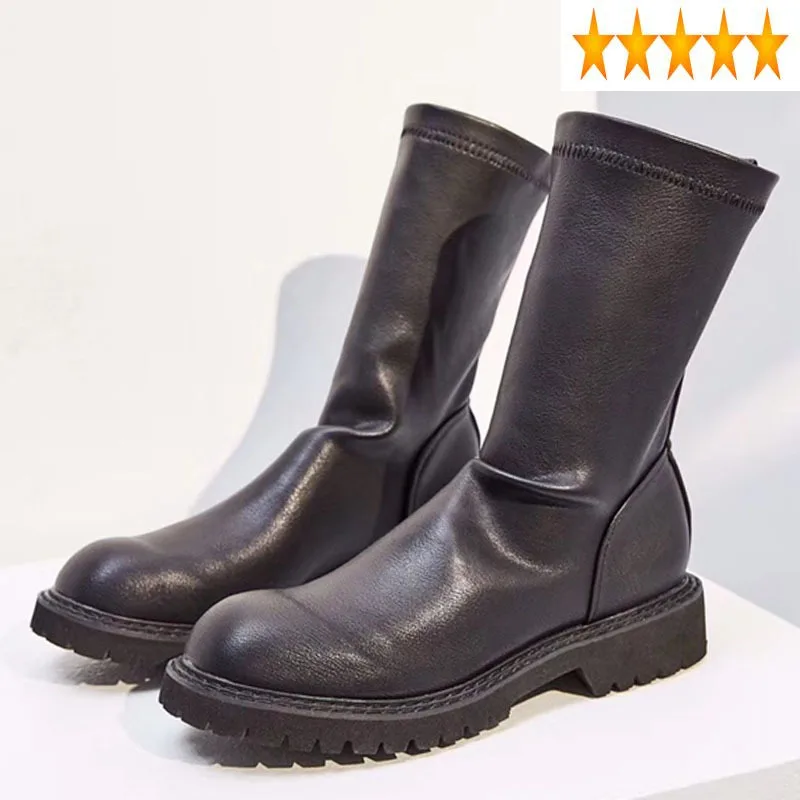 Autumn Winter Fashion Footwear Women Mid Calf Slip-On Black Pu Leather Shoes Flat Round Toe Platform Non-Slip Work Boots
Autumn Winter Fashion Footwear Women Mid Calf Slip-On Black Pu Leather Shoes Flat Round Toe Platform Non-Slip Work Boots