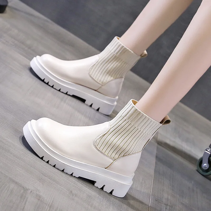 Ankle Boots Woman Slip-On Shoes Fashion Knitted Elastic Round Toe Short Boots Platform Square Heels Leather Boot Motorcycle Boot
Ankle Boots Woman Slip-On Shoes Fashion Knitted Elastic Round Toe Short Boots Platform Square Heels Leather Boot Motorcycle Boot