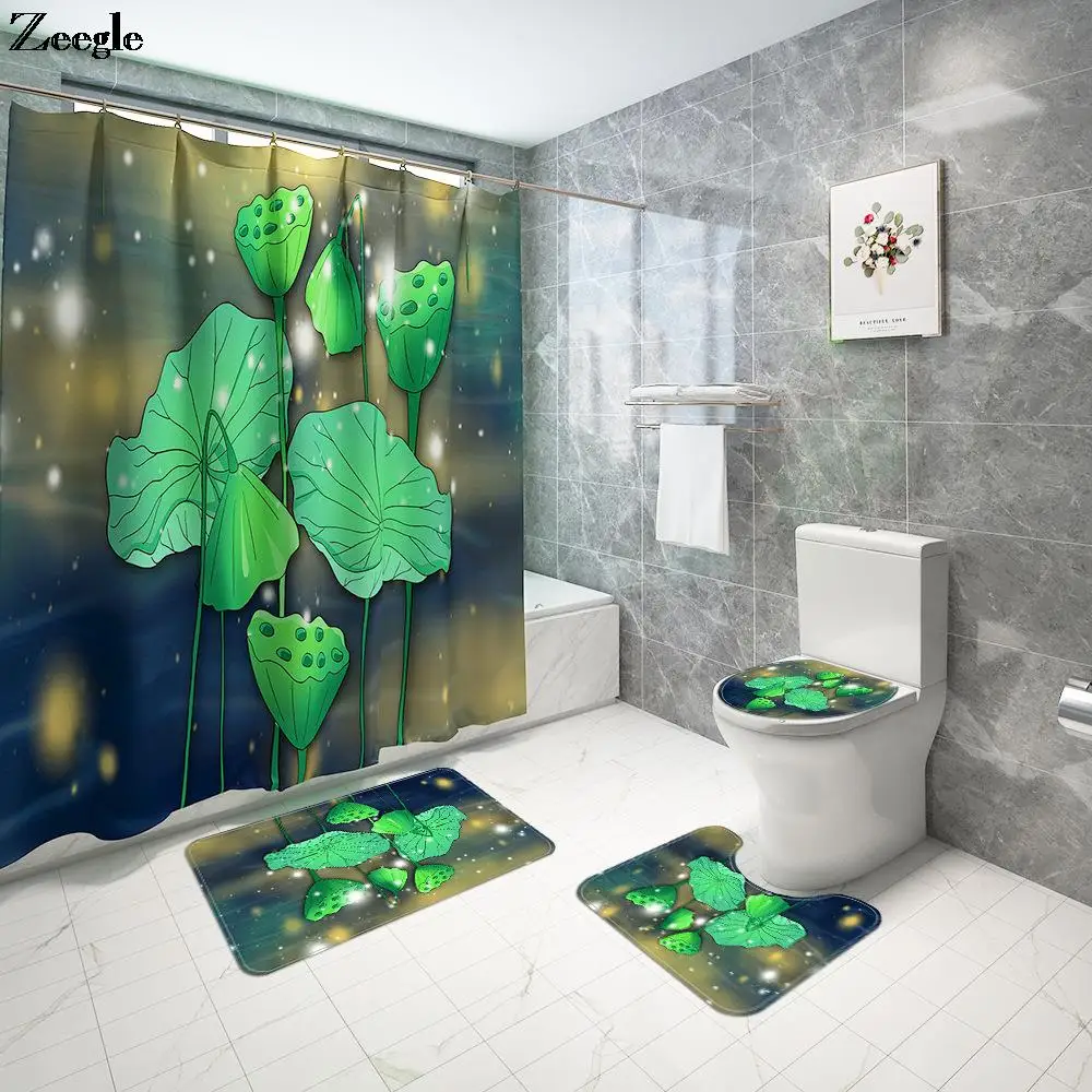 Zeegle Printed Bathroom Carpet Set Hand-painted Lotus Leaf Waterproof Shower Curtain Floor Mat Toilet Mat Bathroom Curtain Set
Zeegle Printed Bathroom Carpet Set Hand-painted Lotus Leaf Waterproof Shower Curtain Floor Mat Toilet Mat Bathroom Curtain Set