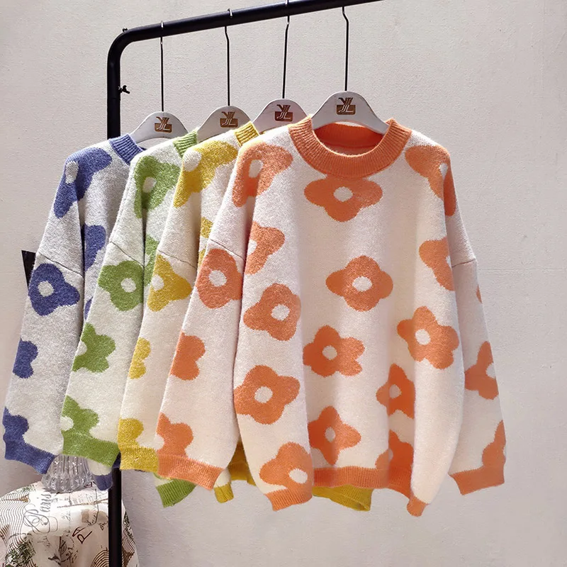 Бренд LEHNO 2019 осень и зима новые корейские Симпатичные Свитера Свободный студенческий свитер женский жаккард с цветами свитер 
Бренд LEHNO 2019 осень и зима новые корейские Симпатичные Свитера Свободный студенческий свитер женский жаккард с цветами свитер