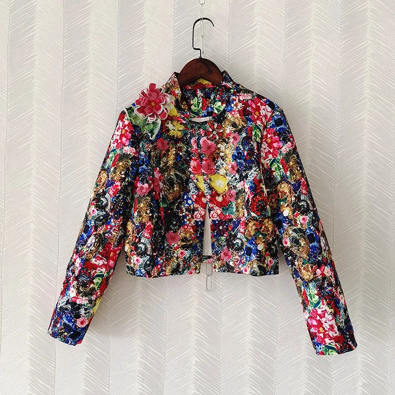 Женская куртка с воротником-стойкой, с цветочным принтом и бусинами, A219, весна 2021
Женская куртка с воротником-стойкой, с цветочным принтом и бусинами, A219, весна 2021