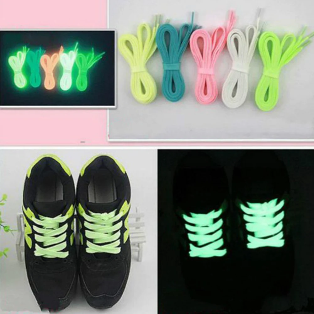 1 пара светящиеся спортивные шнурки плоские холщовые для обуви светится в