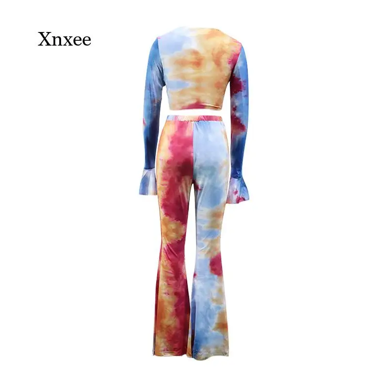 Tie Dye Print Flared Pants Outfits o Neck Long Sleeve Shirt Suit Party Lady Fashion Crop Top 2 Pieces Set Casual Lady Clothing
Tie Dye Print Flared Pants Outfits o Neck Long Sleeve Shirt Suit Party Lady Fashion Crop Top 2 Pieces Set Casual Lady Clothing