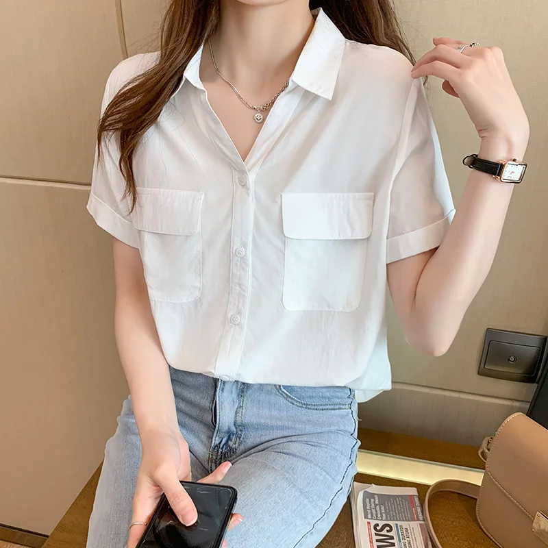 New summer cotton short sleeve shirt for women
New summer cotton short sleeve shirt for women