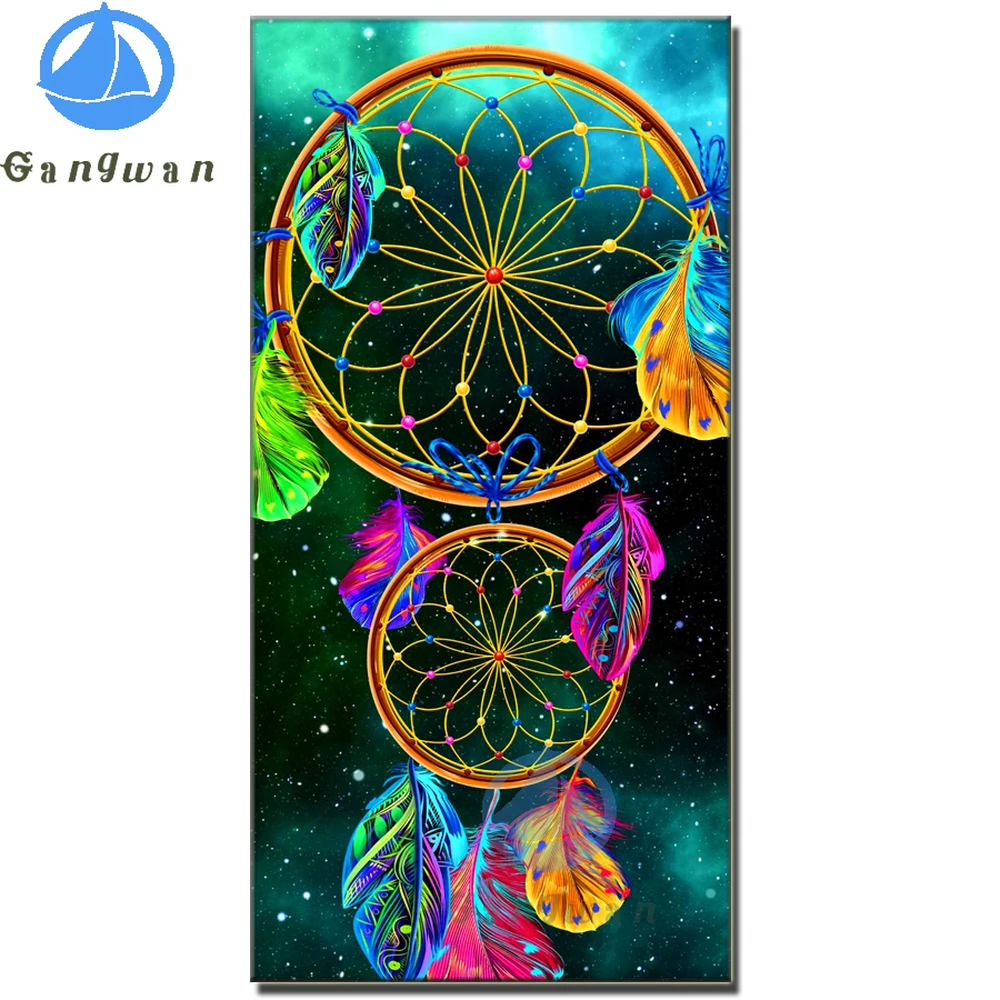 

Цветная картина «Ловец снов» с полными квадратными/круглыми стразами 5D «сделай сам», Алмазная мозаика с индийскими перьями для вышивки крестиком, домашний декор, подарок