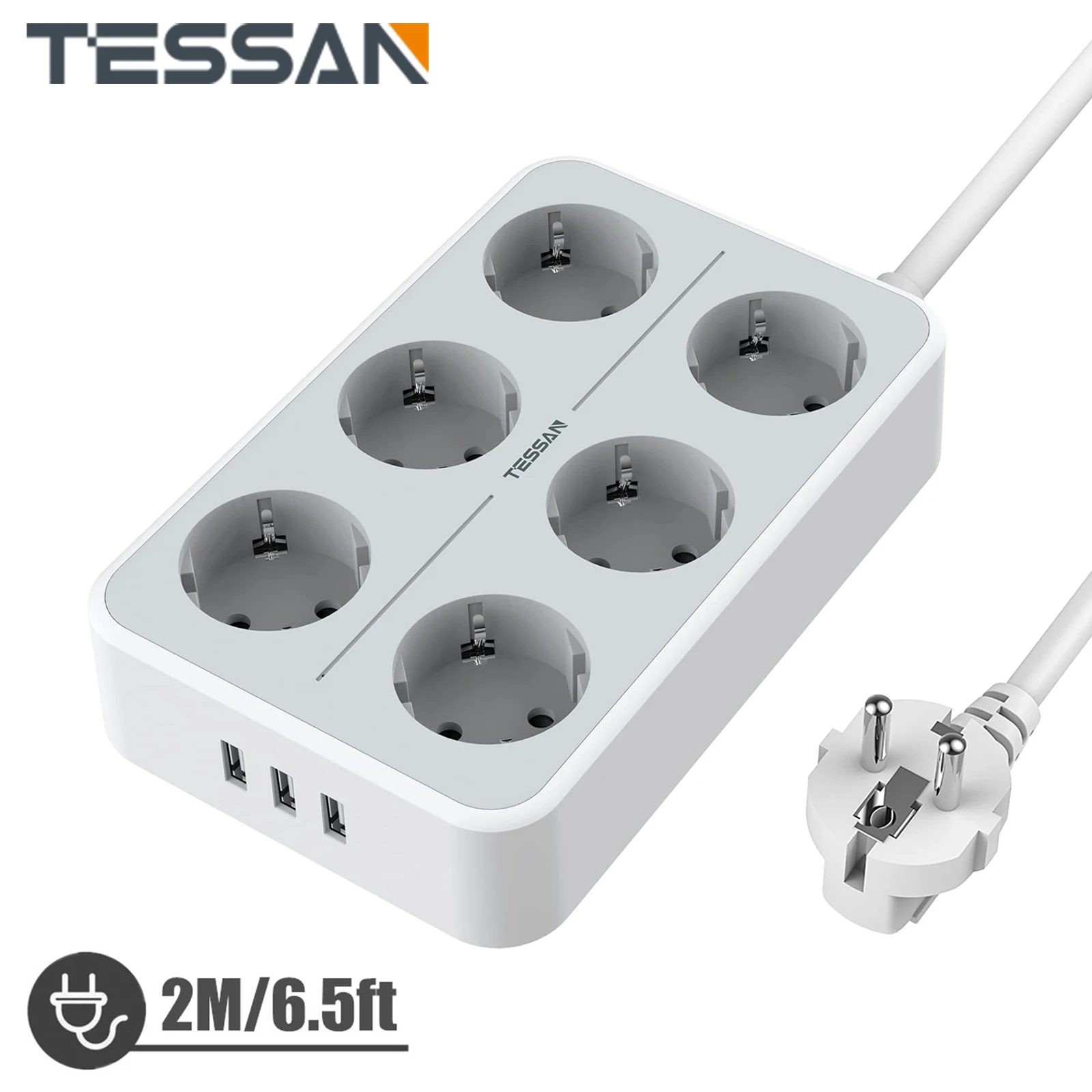TESSAN EU Multiple Plug Power Strip with 6 AC Sockets and 3 USB, Extension Power Strip with Switch for Home and Office, 2M Cable
TESSAN EU Multiple Plug Power Strip with 6 AC Sockets and 3 USB, Extension Power Strip with Switch for Home and Office, 2M Cable