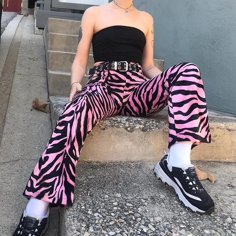 Aesthetics Pink Zebra Printing Long Pants E-girl Punk Style Mid-waist Loosed Straight Pant 90s Streetwear Trousers
Aesthetics Pink Zebra Printing Long Pants E-girl Punk Style Mid-waist Loosed Straight Pant 90s Streetwear Trousers