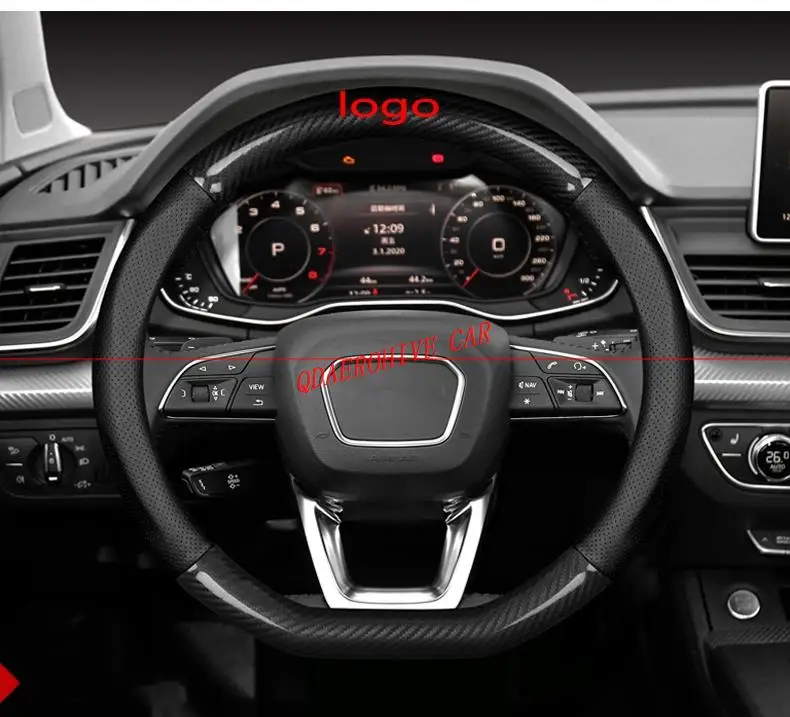 

QDAEROHIVE Genuine leather carbon fiber style car Steering Wheel Cover for AUDI A6L A4L A3 A5 A7 A8 Q2L Q3 Q5L Q7 Q8 TT S4 S6