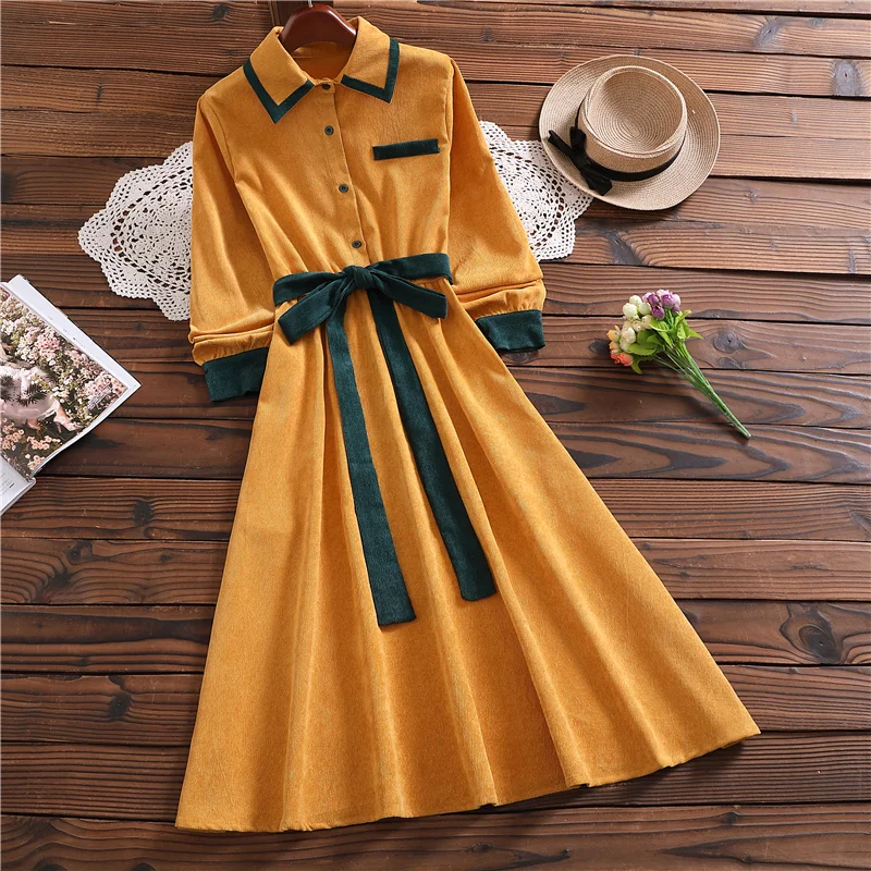 Spring autumn elegant mori girl sweet vestidos new fashion long sleeve lady corduroy dress 
Spring autumn elegant mori girl sweet vestidos new fashion long sleeve lady corduroy dress