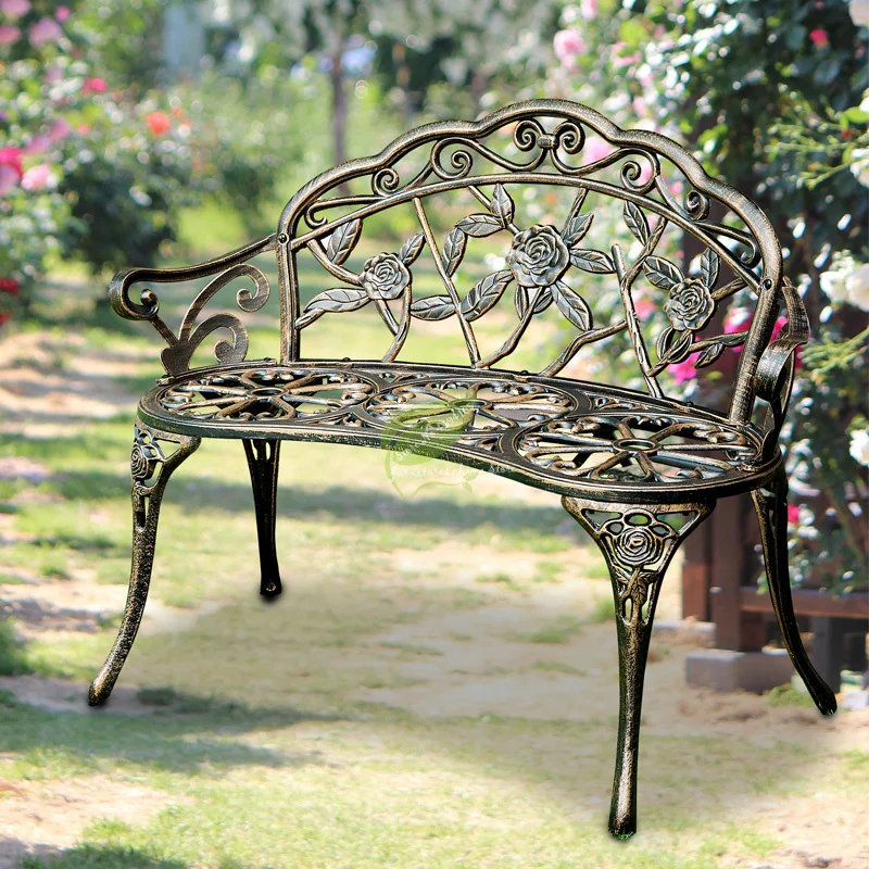 Beautiful Park Chair Outdoor Bench Leisure Anti-corrosion Iron Seat Back Garden Balcony Double |