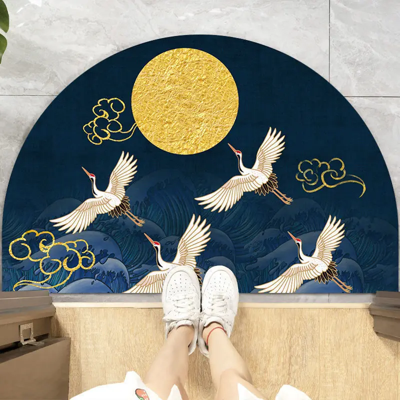 Semi-circular Floor Mats Retro Japanese Style Crane Printed Door Entrance Non-slip Floor Mats Balcony Carpet Hallway Porch Rug 
Semi-circular Floor Mats Retro Japanese Style Crane Printed Door Entrance Non-slip Floor Mats Balcony Carpet Hallway Porch Rug