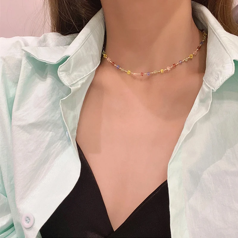 New Colored Crystal Necklace for Women Simple Bead Necklace Gold Chain Necklaces Chokers Chains Choker Korean Fashion Jewelry
New Colored Crystal Necklace for Women Simple Bead Necklace Gold Chain Necklaces Chokers Chains Choker Korean Fashion Jewelry