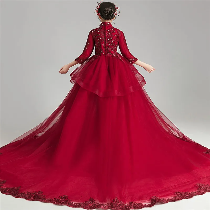 3~14Yrs Girls Children Elegant Embroidery Lace Wine-red Wedding Birthday Party Princess Long Tail Dress Kids Host Costumes Dress
3~14Yrs Girls Children Elegant Embroidery Lace Wine-red Wedding Birthday Party Princess Long Tail Dress Kids Host Costumes Dress