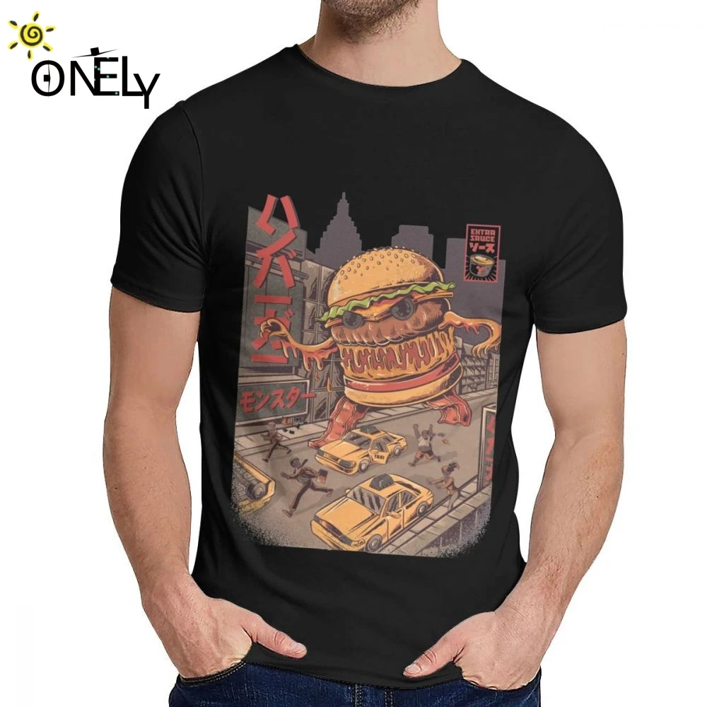 Мужская футболка BurgerZilla с коротким рукавом японское аниме круглым вырезом в