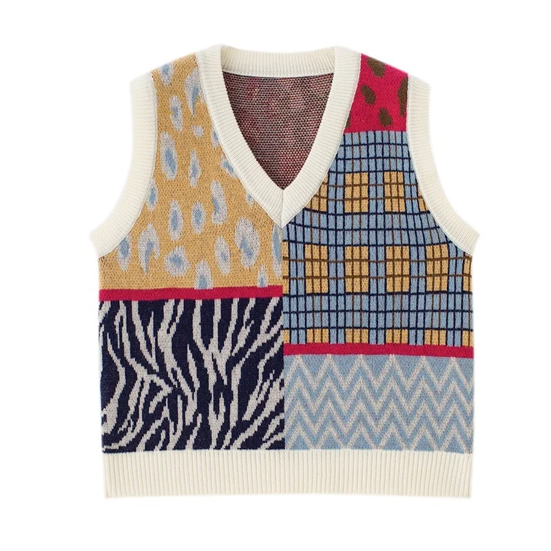 Kimutomo Women Irregular Contrast Leopard Knitting Vest New V-neck Sleeveless Fashion Autumn 2021 Clothing Loose Fashion
Kimutomo Women Irregular Contrast Leopard Knitting Vest New V-neck Sleeveless Fashion Autumn 2021 Clothing Loose Fashion