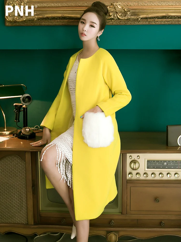 

Желтое твидовое пальто, женское средней длины, корейское Новое весеннее платье 2021, свободное тканевое приталенное платье выше колена