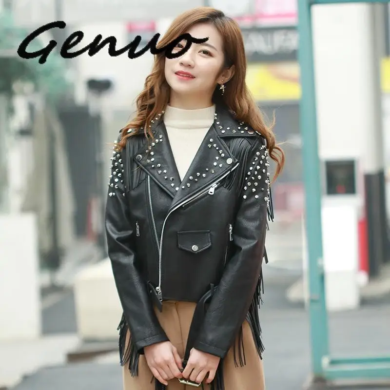 Genuo New 2019 Womens Aviator Jacket Leather Spring New Female Tassel Short Design Black Coat Woman Leather Jackets Zipper
Genuo New 2019 Womens Aviator Jacket Leather Spring New Female Tassel Short Design Black Coat Woman Leather Jackets Zipper
