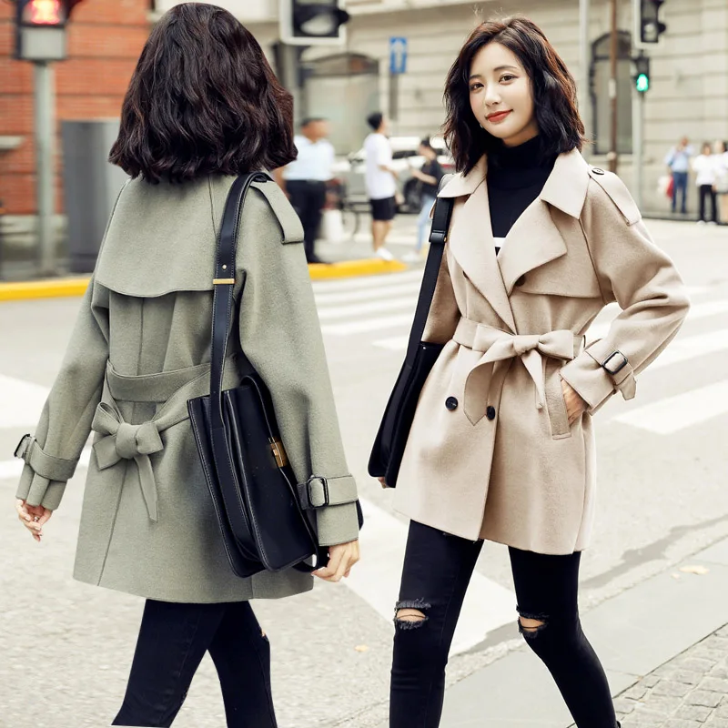 

Двухстороннее шерстяное пальто для женщин 2020 новое осенне-зимнее корейское кашемировое пальто abrigo mujer пояс шерстяная куртка женская верхня...