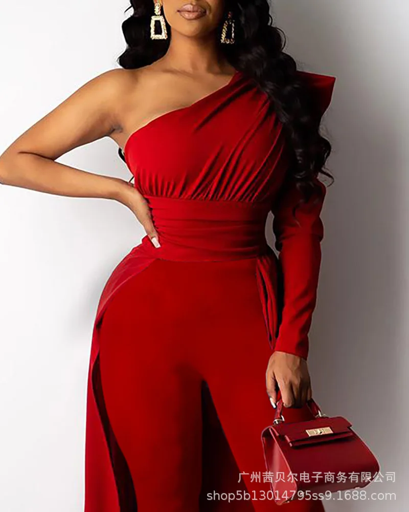 Women Jumpsuit Cotton Summer Strapless Tight Long Top Cloak Slim Commuter Red One Shoulder Puff Sleeve Sexy Jumpsuit
Women Jumpsuit Cotton Summer Strapless Tight Long Top Cloak Slim Commuter Red One Shoulder Puff Sleeve Sexy Jumpsuit