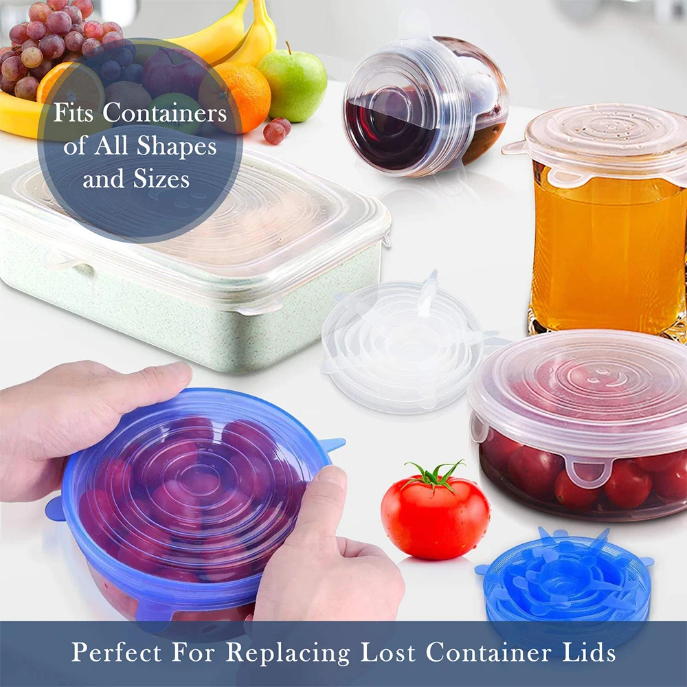 6 Pcs/Set Silicone Food Wrap Bowl Pot Sealing Lid Cover Pan Cooking Kitchen Accessories Keeping Fresh Seal Reusable Stretch Lids
6 Pcs/Set Silicone Food Wrap Bowl Pot Sealing Lid Cover Pan Cooking Kitchen Accessories Keeping Fresh Seal Reusable Stretch Lids