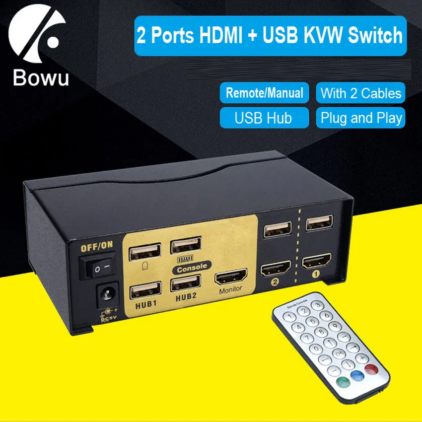 2 портовый USB + HDMI Умный KVM коммутатор в 1 выход двойной монитор дистанционный