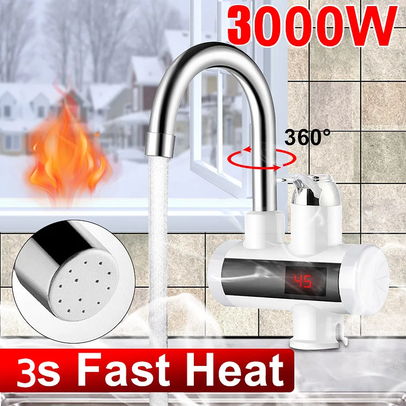 

3000W Tankless Instant Hot Water Faucet Electric Kitchen Water Heaters Tap LED Cold Heating Faucet Instantaneous Water Heater